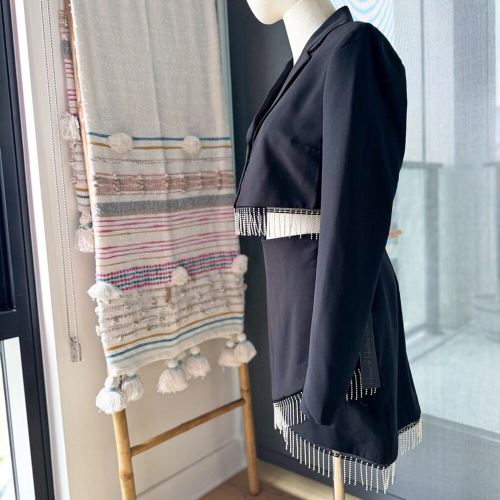 House of Harlow 1960 Black Rhinestone Fringe Blazer Mini Skirt Set Women’s Small - Picture 5 of 15